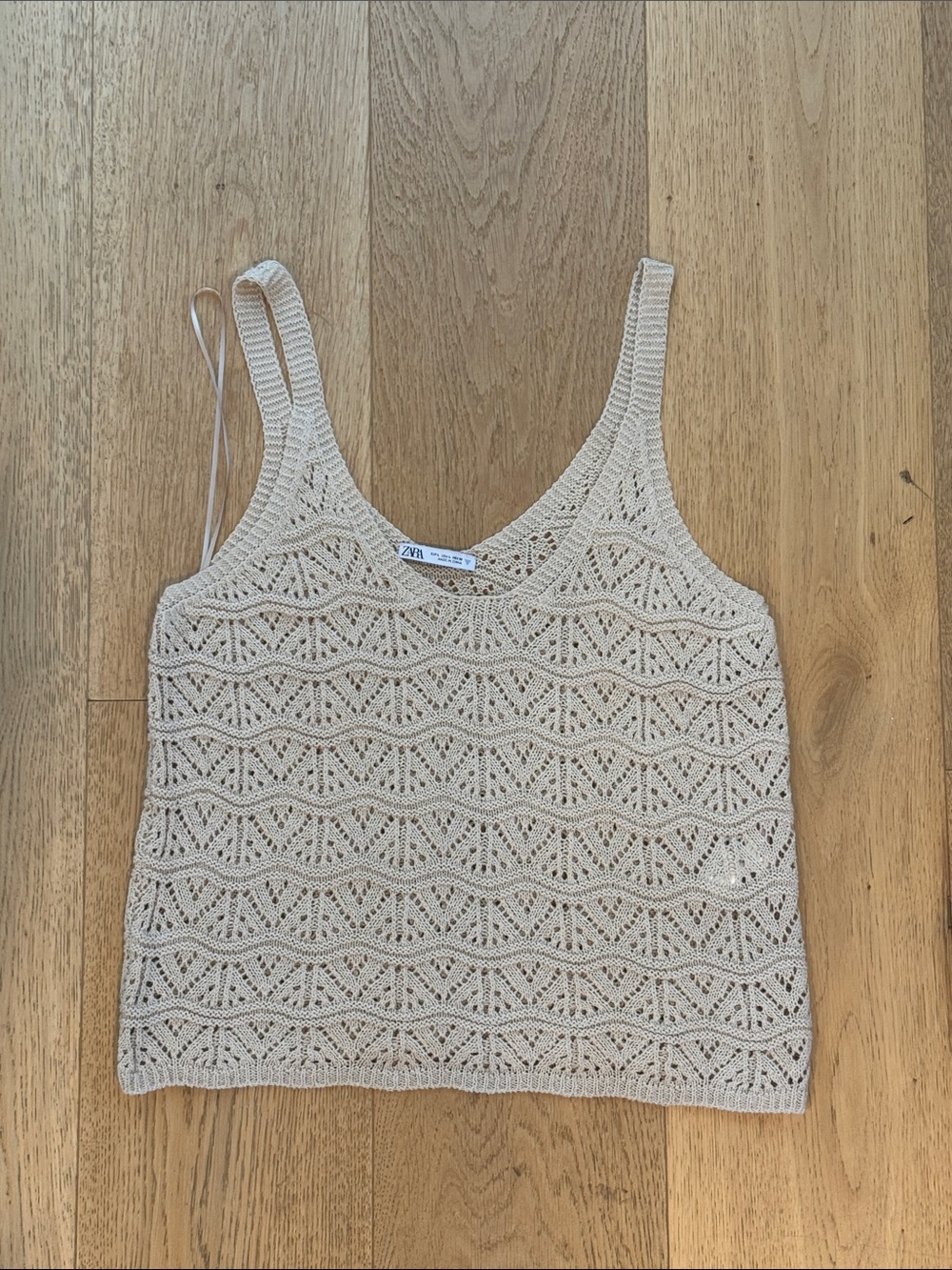 Zara Beige Crochet stretch Tank Top L